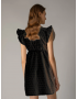Milena By Paris 040203, Γυναικείο Φόρεμα Μίνι Κιπούρ με μανικάκι ΜΑΥΡΟ